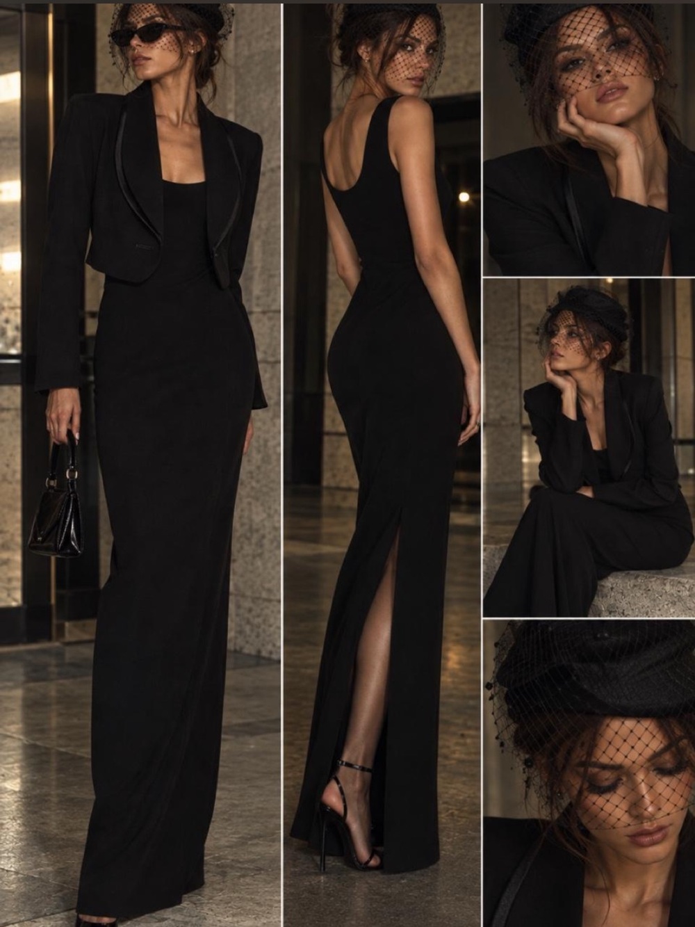 Vintage Oleg Cassini Neiman Marcus Black Gown & Jacket set Size 4 90s Minimalist